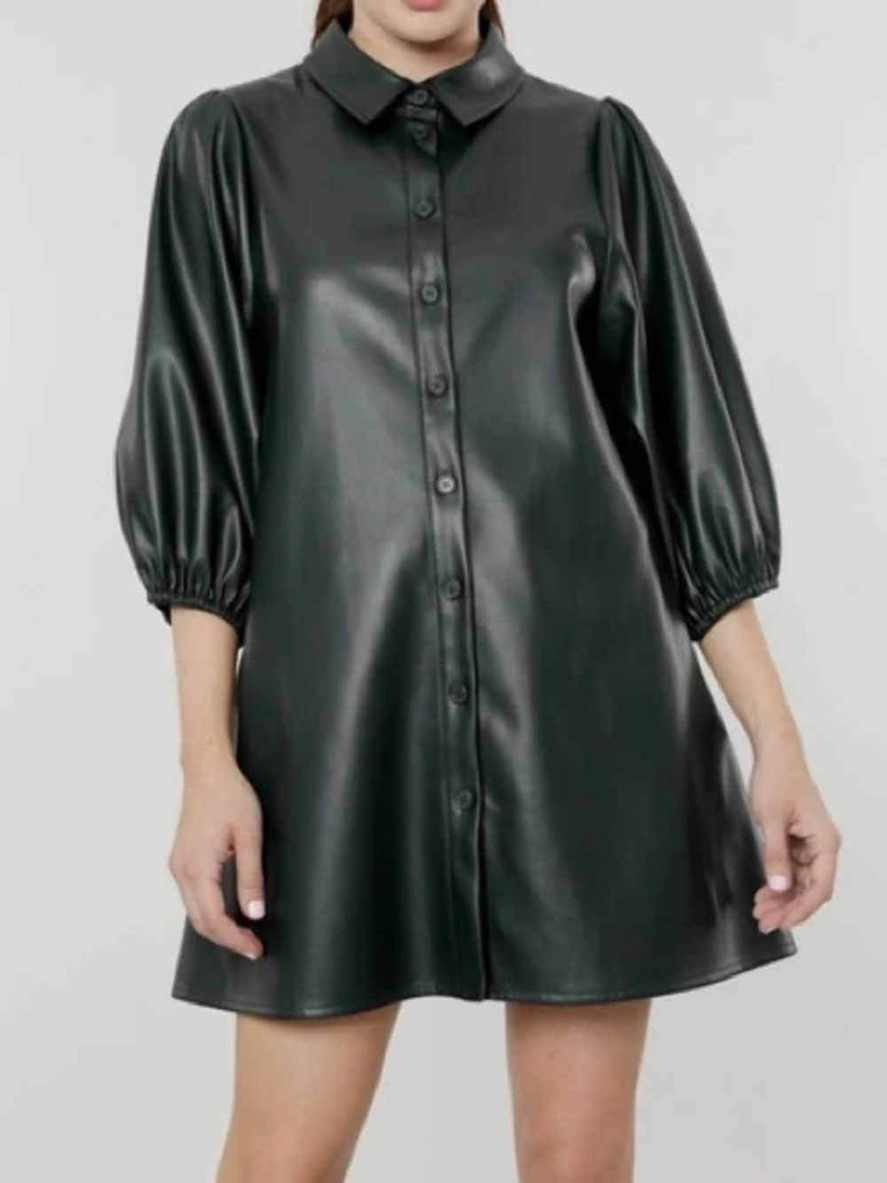 Dolce Cabo Black Faux Leather Button-Front Mini Dress